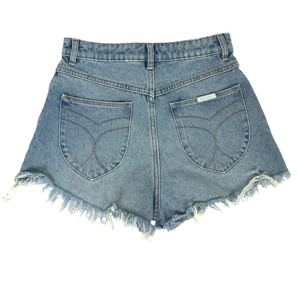 Rollas duster denim shorts size 27 high rise slim fringe distressed